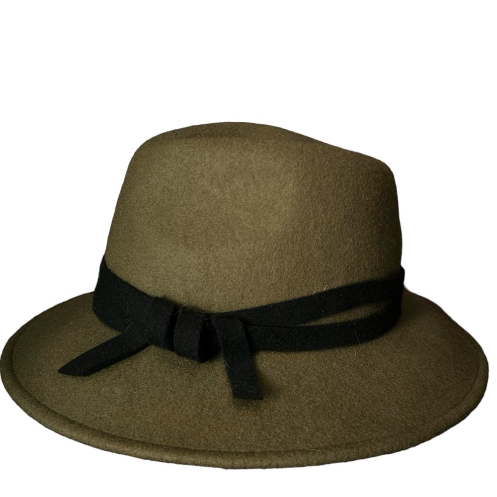 Olive Green Felted Wool Fedora OSFM - Picture 7 of 9